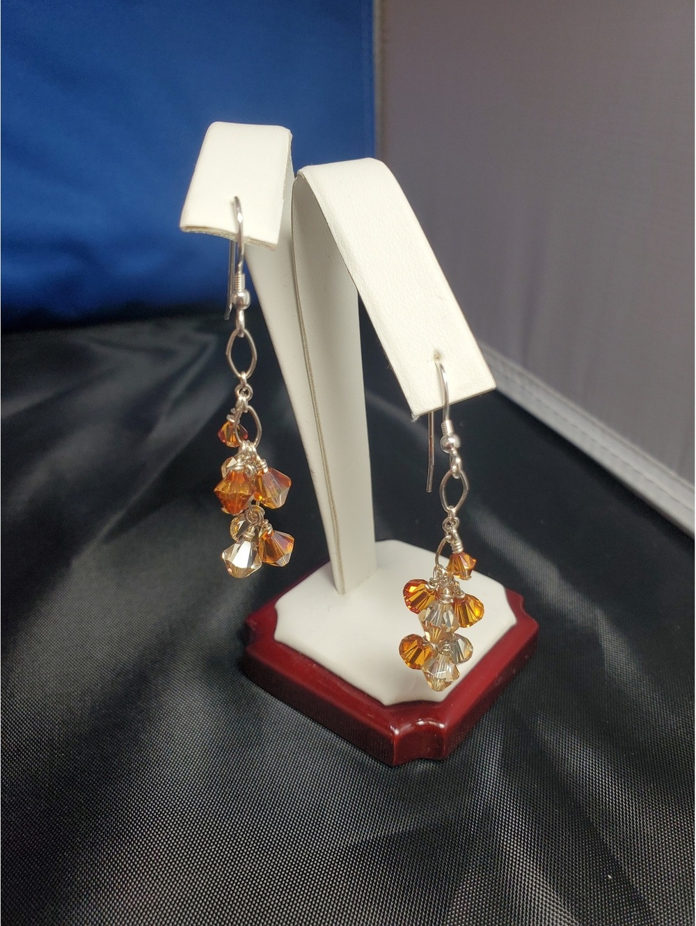 Swarovski Crystal Cluster Dangle Earrings Topaz Champagne 925 Sterling Silver